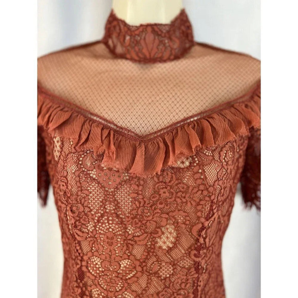 Jonathan Simkhai Burnt Red Lace Illusion Cocktail Dress $695 - Picture 3 of 13